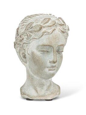 Classical Goddess Bust Sculpture Grey Cement Head Statue Rustic Garden Decor 7"